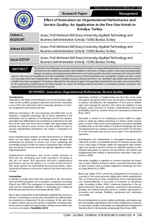 (PDF) Effect of Innovation on Organizational Performance and Service ...