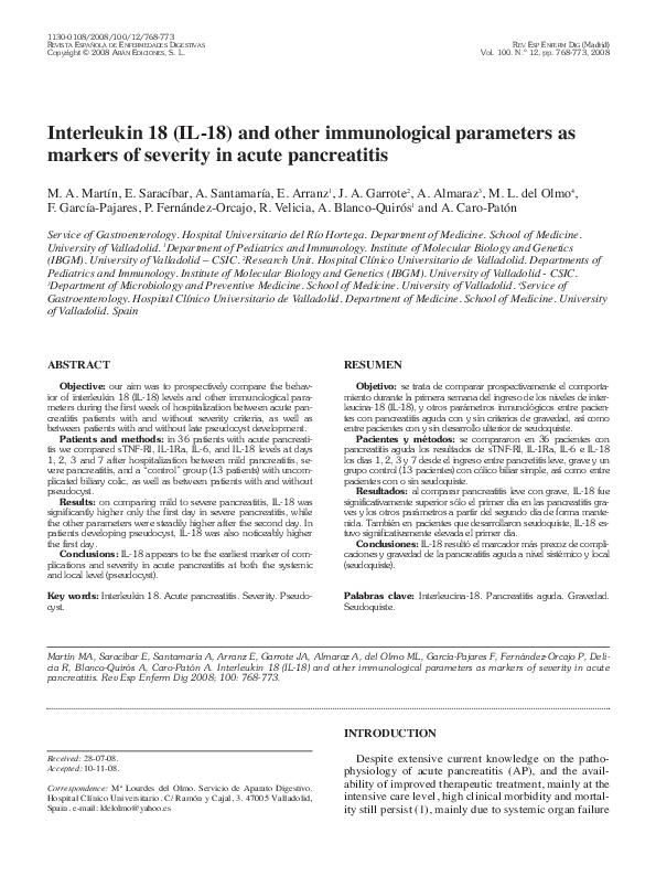 (PDF) Interleukin 18 (IL-18) and other immunological parameters as ...