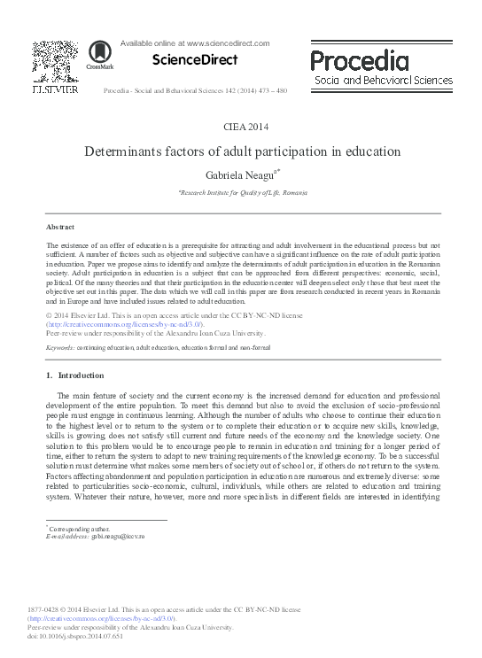 (PDF) Determinants Factors of Adult Participation in Education
