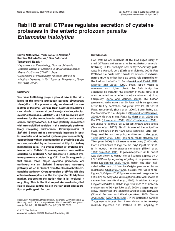 (PDF) Rab11B small GTPase regulates secretion of cysteine proteases in ...