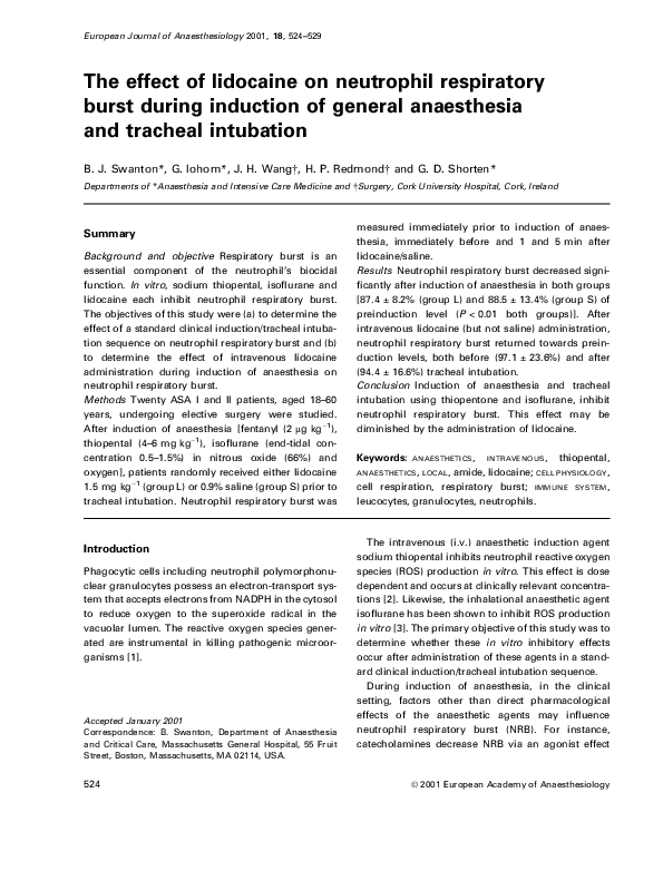 (PDF) The effect of lidocaine on neutrophil respiratory burst during