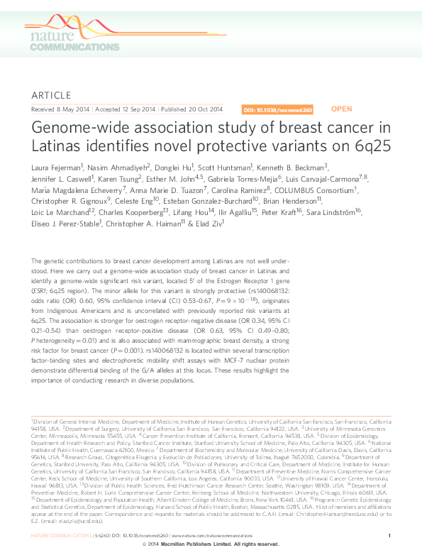 (PDF) Genome-wide association study of breast cancer in Latinas ...