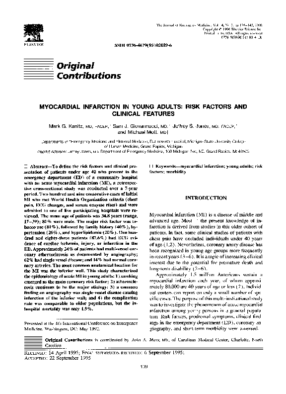 (PDF) Myocardial infarction in young adults: Risk factors and clinical ...
