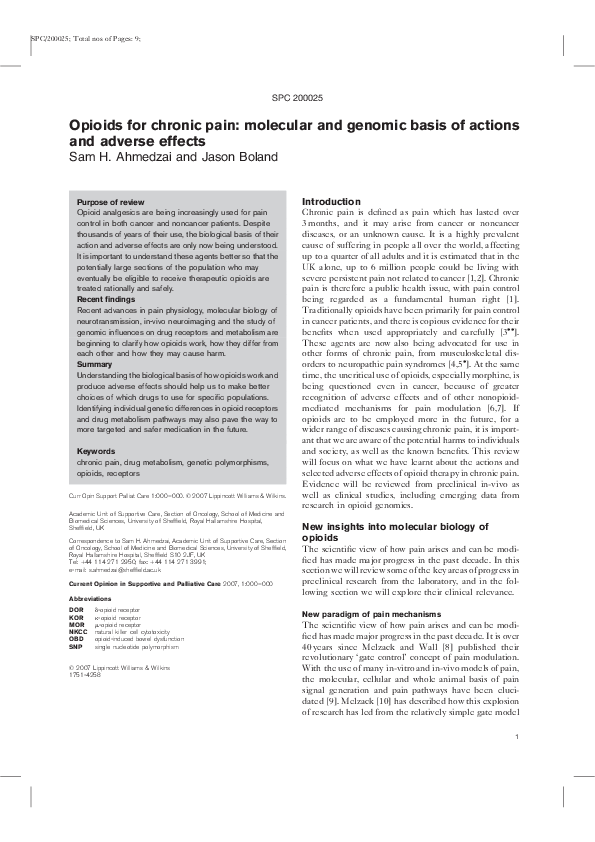 (PDF) Opioids for chronic pain: molecular and genomic basis of actions ...