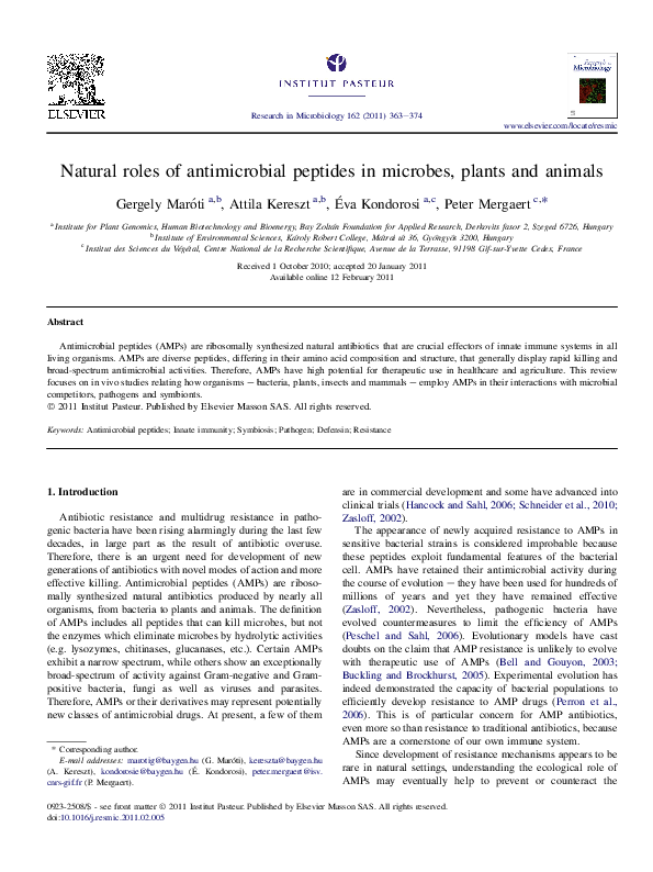 (PDF) Natural roles of antimicrobial peptides in microbes, plants and ...