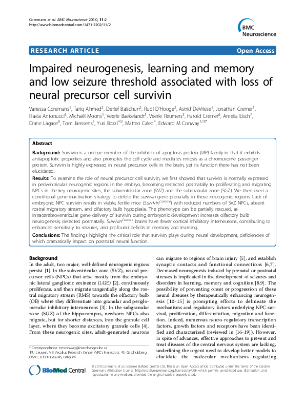 (PDF) Impaired neurogenesis, learning and memory and low seizure