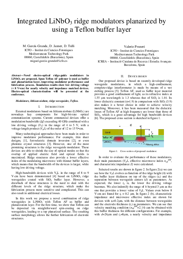 (PDF) Integrated LiNbO 3 ridge modulators planarized by using a Teflon ...