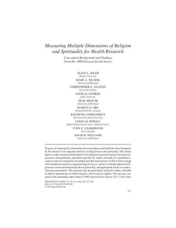(PDF) Measuring Multiple Dimensions of Religion and Spirituality for ...
