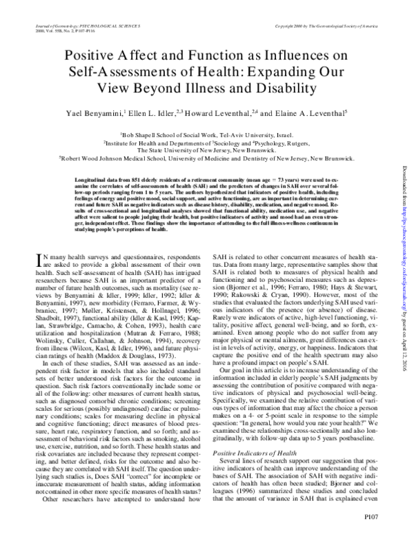 (PDF) Positive affect and function as influences on self-assessments of ...