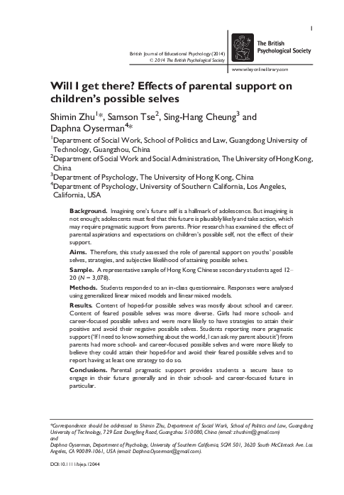 (PDF) Will I get there? Effects of parental support on children's ...