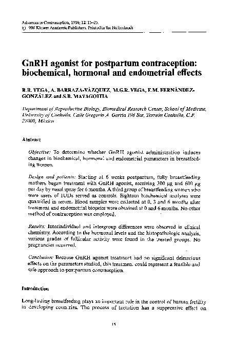 (PDF) GnRH agonist for postpartum contraception: Biochemical, hormonal ...
