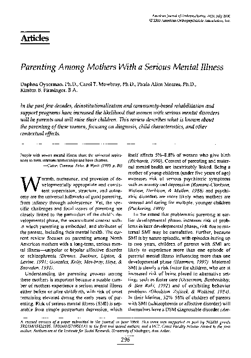 (PDF) Parenting among mothers with a serious mental illness