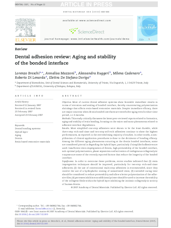 (PDF) Dental adhesion review: Aging and stability of the bonded interface
