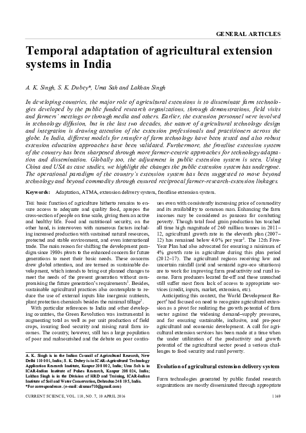 (PDF) Temporal adaptation of agricultural extension systems in India ...