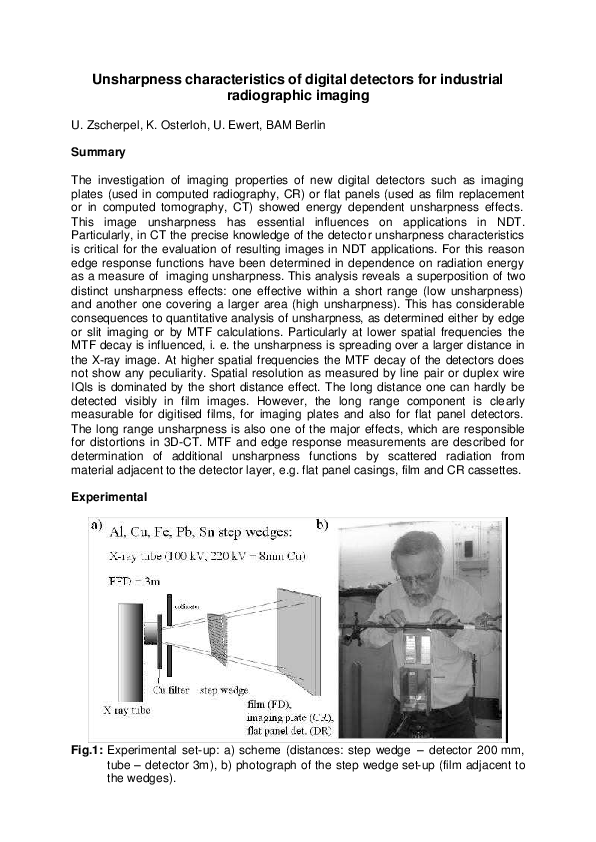 (PDF) Unsharpness characteristics of digital detectors for industrial
