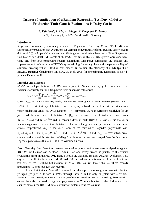 (PDF) Impact of Application of a Random Regression Test Day Model to ...