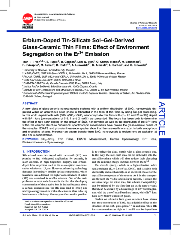 (PDF) ErbiumDoped TinSilicate SolGelDerived GlassCeramic Thin