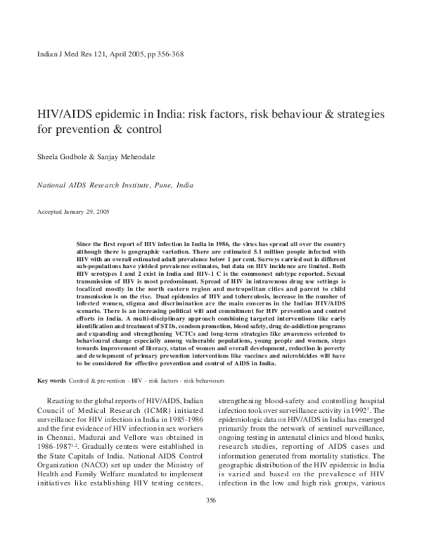 (PDF) HIV/AIDS epidemic in India: risk factors, risk behaviour ...