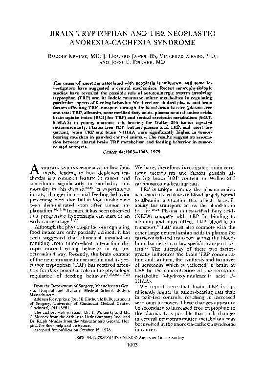 (PDF) Brain tryptophan and the neoplastic anorexia-cachexia syndrome