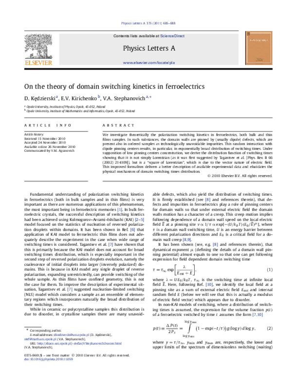 (PDF) On the theory of domain switching kinetics in ferroelectric thin ...