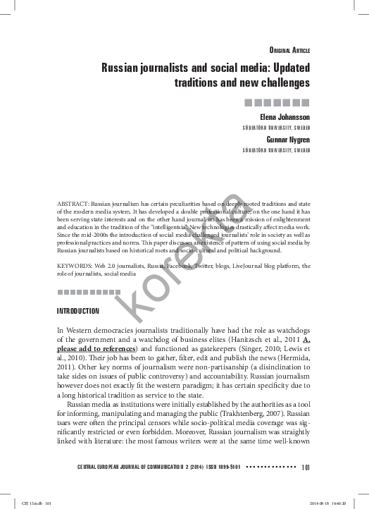 (PDF) Russian journalists and social media: Updated traditions and new ...