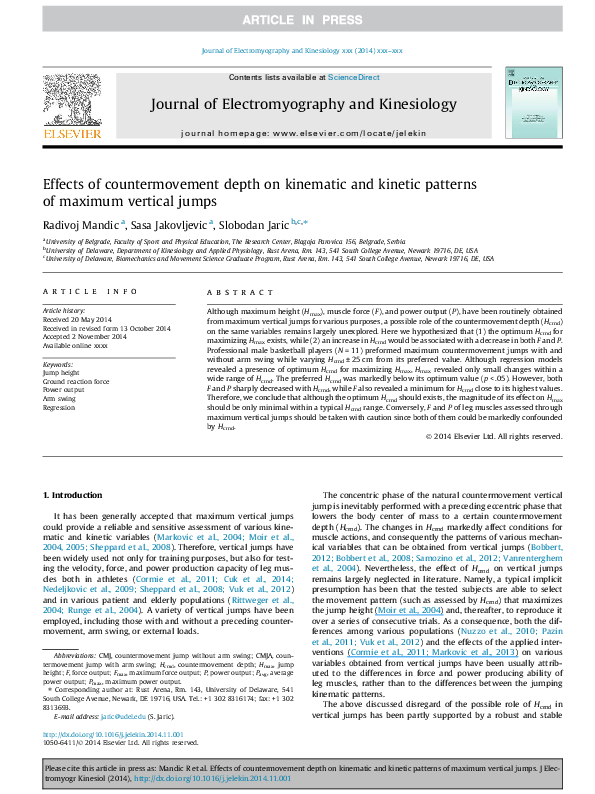 (PDF) Effects of countermovement depth on kinematic and kinetic ...