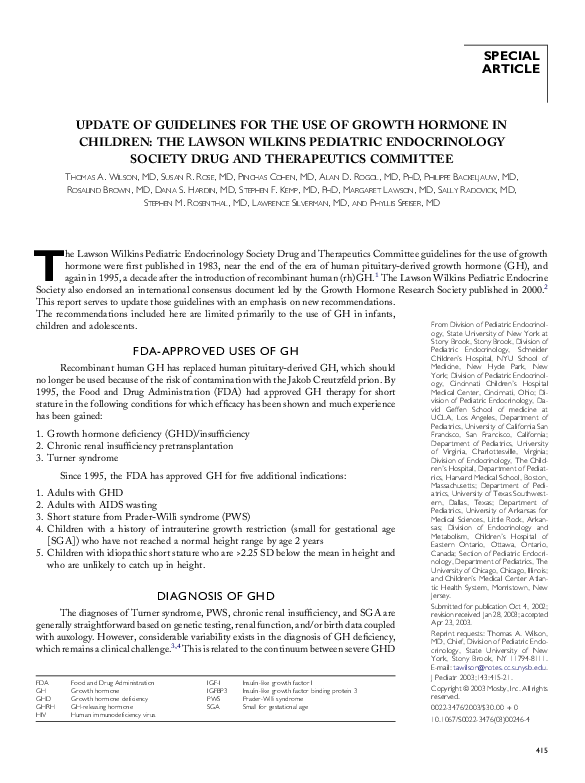 (PDF) Update of guidelines for the use of growth hormone in children ...