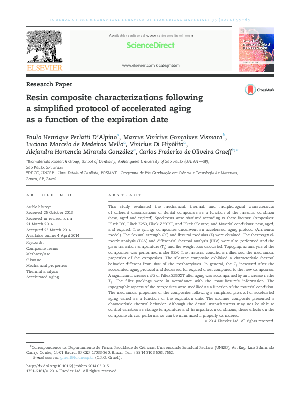 (PDF) Heat treatment of a direct composite resin influence on flexural strength Igor Studart