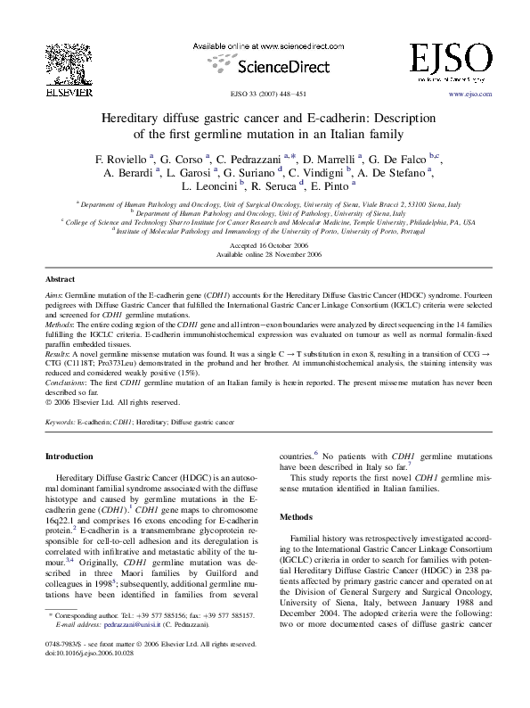 (PDF) Hereditary diffuse gastric cancer and E-cadherin: Description of ...