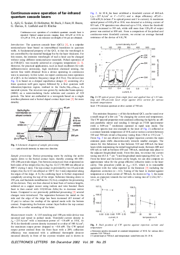 (PDF) Continuous-wave operation of far-infrared quantum cascade lasers