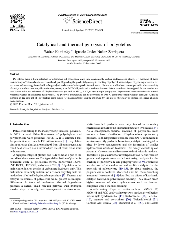 (PDF) Catalytical and thermal pyrolysis of polyolefins