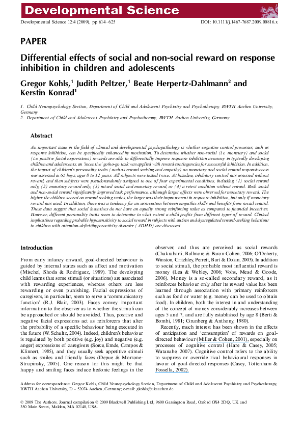 (PDF) Differential effects of social and non-social reward on response ...