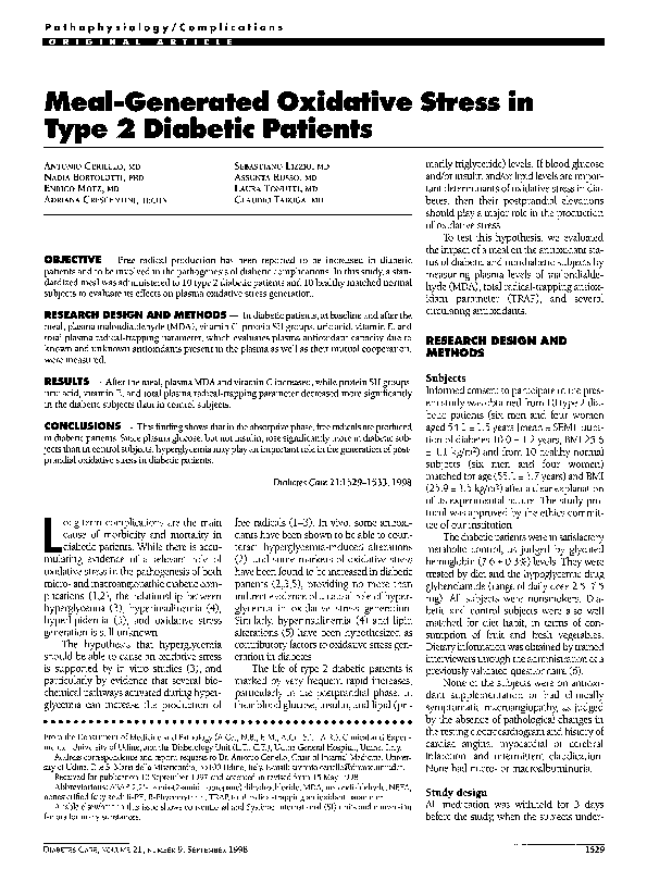 (PDF) Meal-generated oxidative stress in type 2 diabetic patients