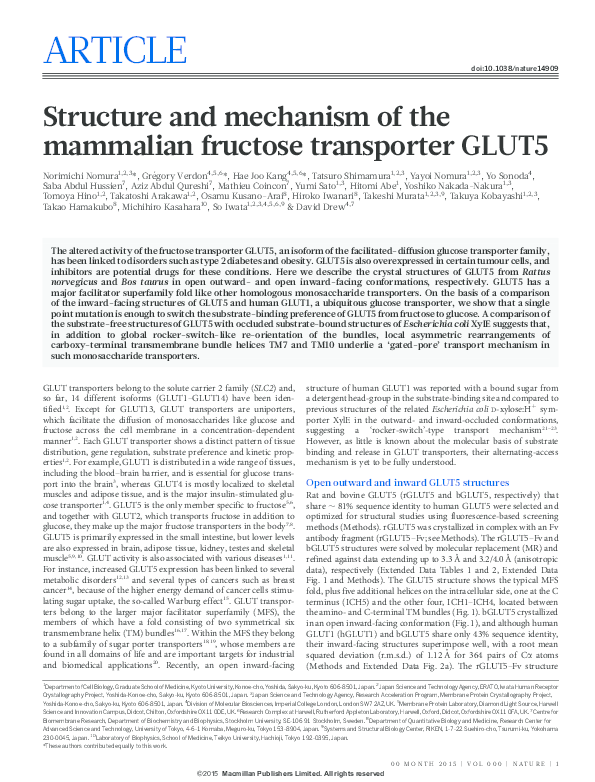 (PDF) Structure and mechanism of the mammalian fructose transporter GLUT5