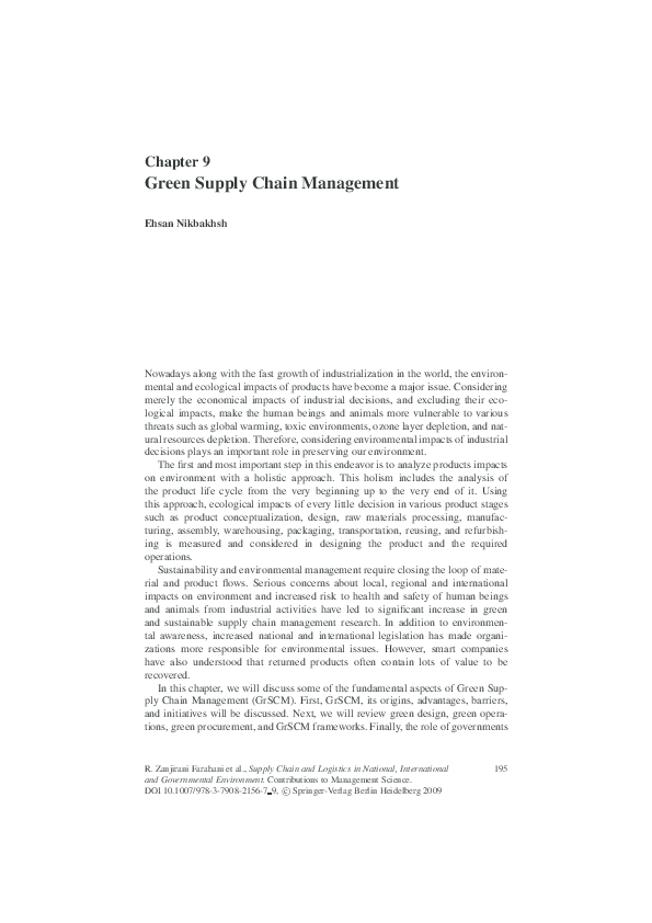 Pdf Green Supply Chain Management