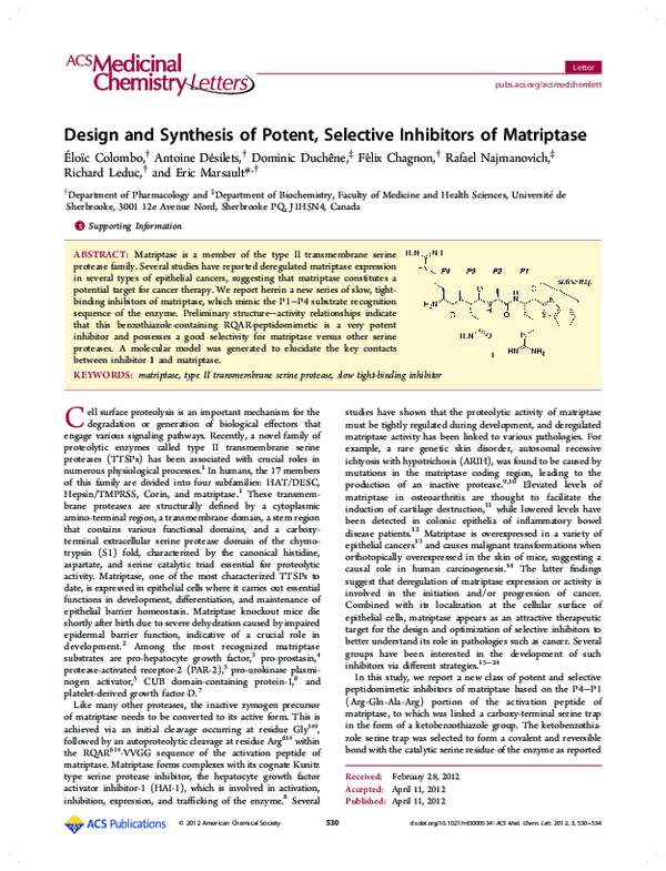 (PDF) Design and Synthesis of Potent, Selective Inhibitors of Matriptase