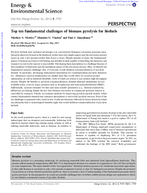 (PDF) Top ten fundamental challenges of biomass pyrolysis for biofuels
