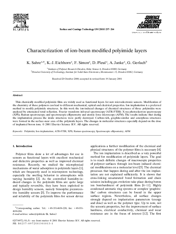 (PDF) Characterization of ion-beam modified polyimide layers