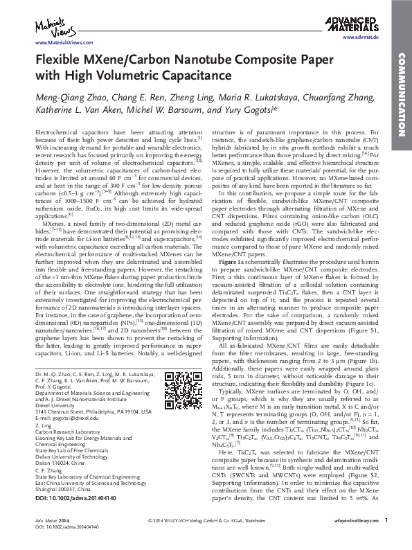 (PDF) Flexible MXene/Carbon Nanotube Composite Paper with High Volumetric Capacitance