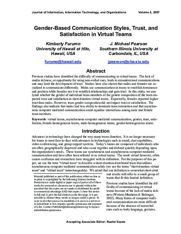 (PDF) Gender-Based Communication Styles, Trust, and Satisfaction in ...