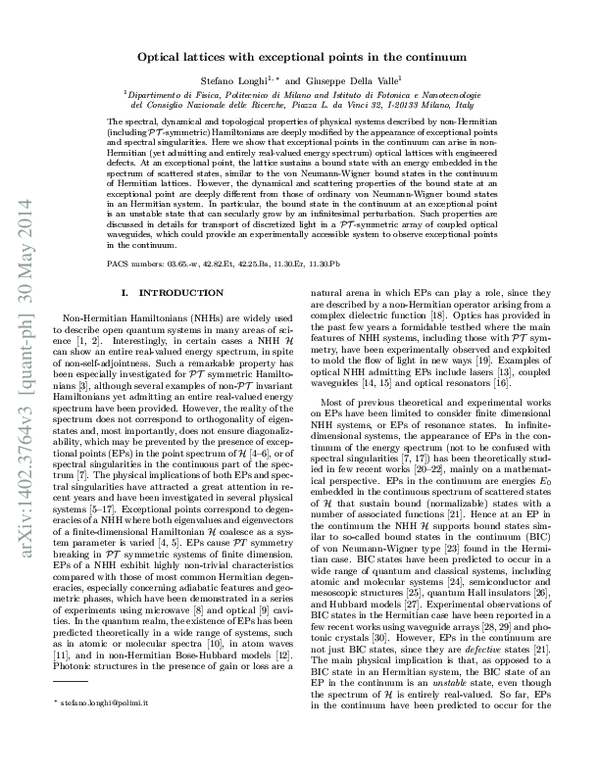 (PDF) Optical lattices with exceptional points in the continuum