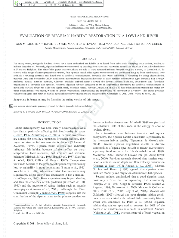 (PDF) Evaluation of Riparian Habitat Restoration in a Lowland River