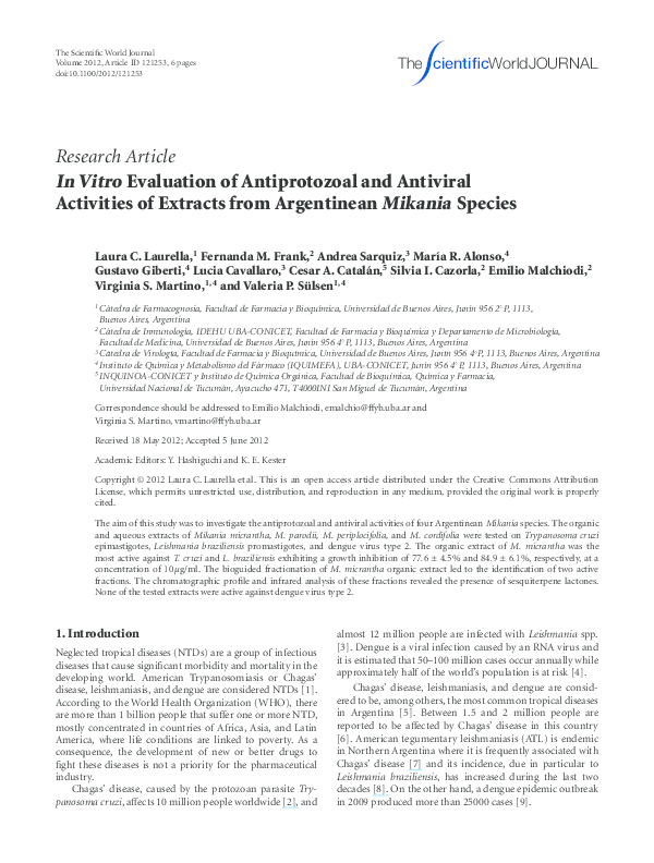 (PDF) In Vitro Evaluation of Antiprotozoal and Antiviral Activities of ...