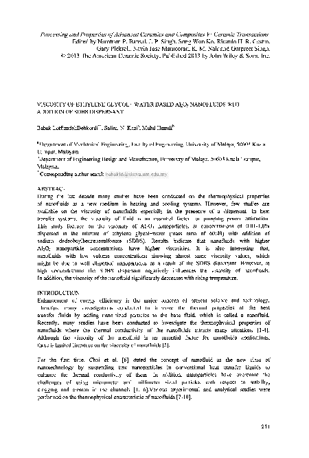 (PDF) Viscosity of Ethylene Glycol + Water Based Al 2 O 3 Nanofluids ...