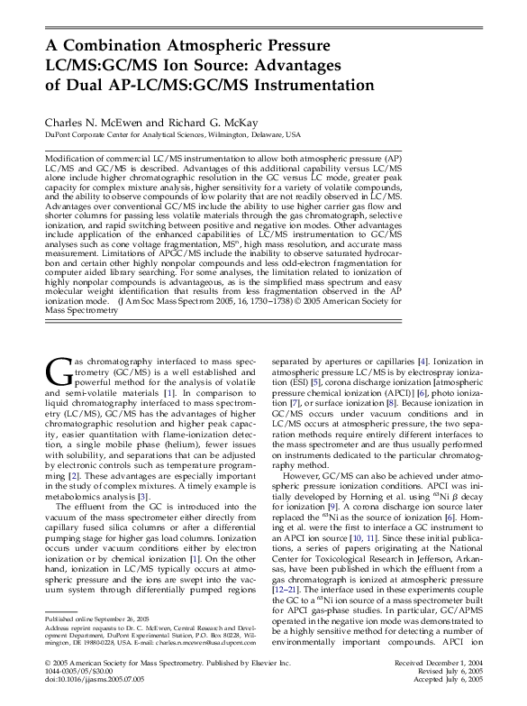 (PDF) A combination atmospheric pressure LC/MS:GC/MS ion source ...