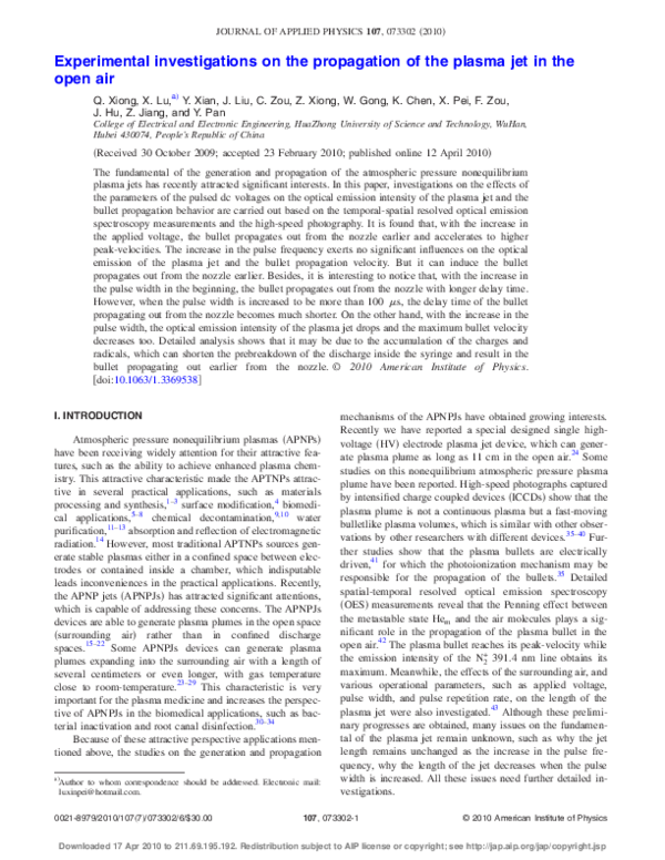 (PDF) Experimental investigations on the propagation of the plasma jet ...