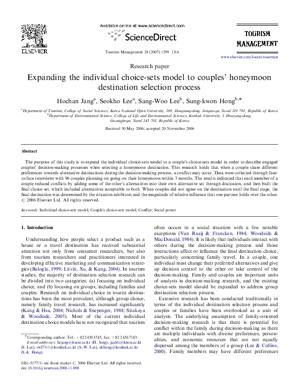 (PDF) Expanding the individual choice-sets model to couples’ honeymoon ...