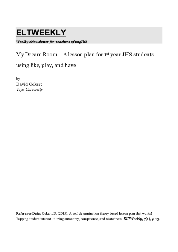 (PDF) My Dream Room A lesson plan for 1st year JHS students using