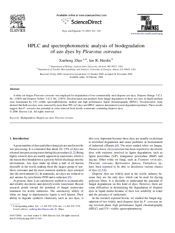 (PDF) HPLC and spectrophotometric analysis of biodegradation of azo