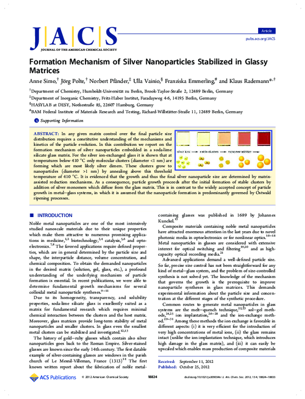 (PDF) Formation Mechanism of Silver Nanoparticles Stabilized in Glassy ...